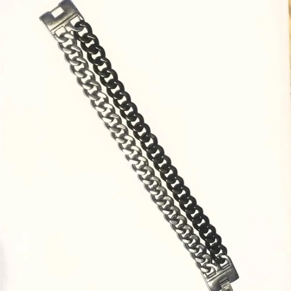 New black and silver double‎ chain link bracelet